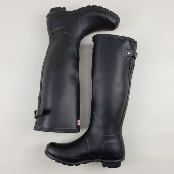 Hunter Original Tall Rain Boot Womens 8 Black Pull On Waterproof Adjustable Back - Picture 6 of 16